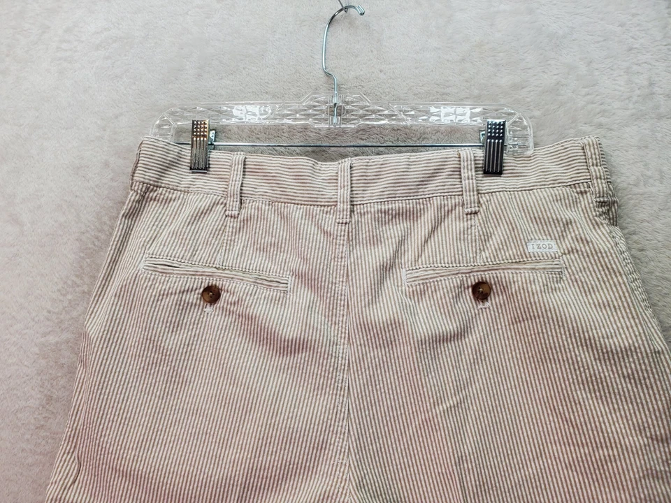 Pantalones Cortos Chinos IZOD Para Hombre Talla 33 Blanco Tostado A Rayas 100% Algodón Bolsillos Cortados Foto 4 de 4