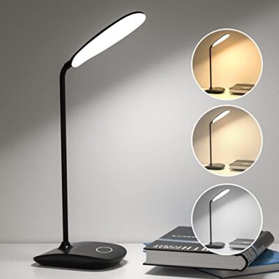  Battery Operated Desk Lamp, LED Desk Light 3 Lighting Modes 1 Pack Black