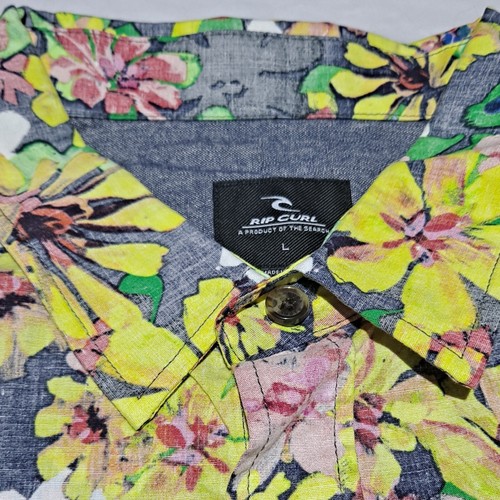 RIP CURL Men's Large Button-Up Shirt Floral Print Colorful Flowers NWT - Picture 2 of 12