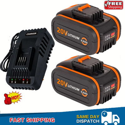 1-2PACK Ladegerät / Akku Für Worx 20V 5000mAh MAX Akku Ersatzakku WA3553 WA3551