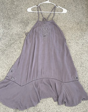 Free People Women's Heat Wave Embroidered Trapeze Swing Dress Sz L Strappy Boho