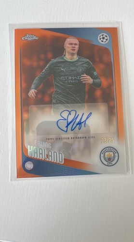 2025 Topps Chrome Uefa Erling Haaland Orange Refractor Auto /25 Possible PSA 10