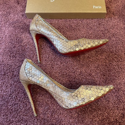 Christian Louboutin Lace Gold Pointed toe Pumps 39.5 - Picture 5 of 24