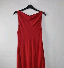 MNG Mango Red Satin Slip Maxi Dress UK 10 Cowl Neck Sleeveless Occasion