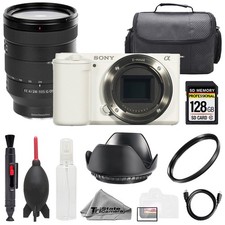Sony ZV-E10 White Body FE 24-105mm f/4 G OSS Lens 128GB Bag- Basic Kit