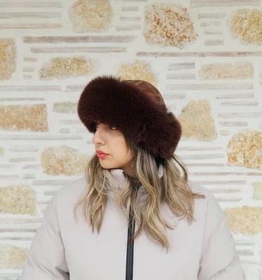 Brown Fox - Real Leather Fur Hat, Real Fur Winter for Women, Luxury Fluffy Cap