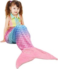 Mermaid Tail Throw Blanket for Girls Plush Flannel Sleeping Snuggle Blanket Gift