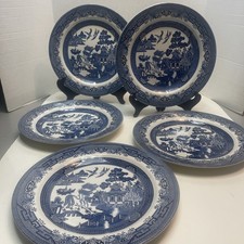 Churchill Blue Willow 10 1/4" Dinner Plates-Blue  White Set of 5