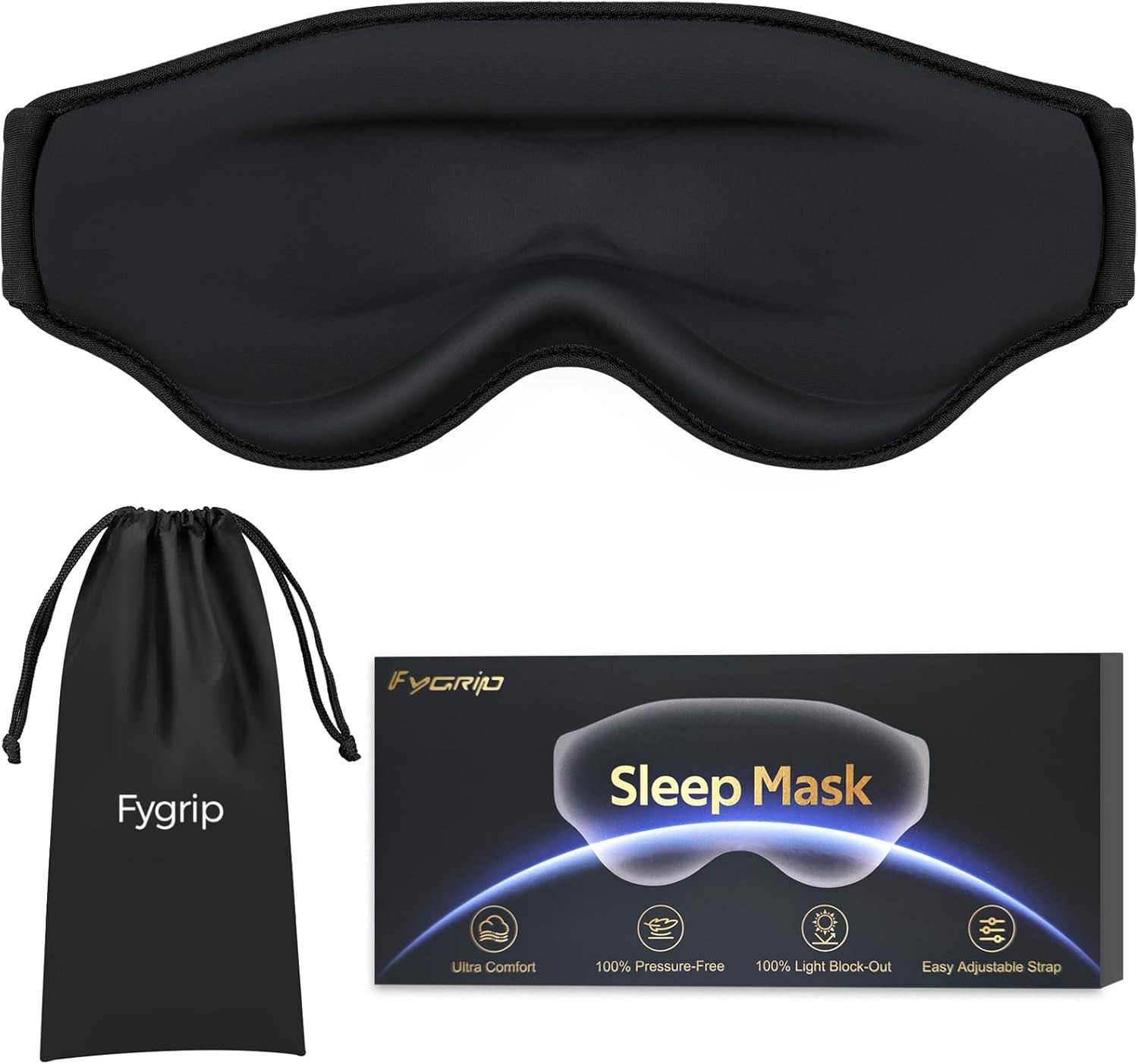 3D Cooling Eye Mask for Men/Women Pressure-Free Light Blocking Adjustable Strap
