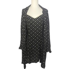 Vintage 90s Banana Republic Black White Geometric Rayon Slip dress and Robe set
