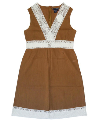 VTG Y2K BoHo BEACHY CRUISE BOSTON PROPER BROWN CRINKLE GAUZE CROCHET DRESS 8 NWT