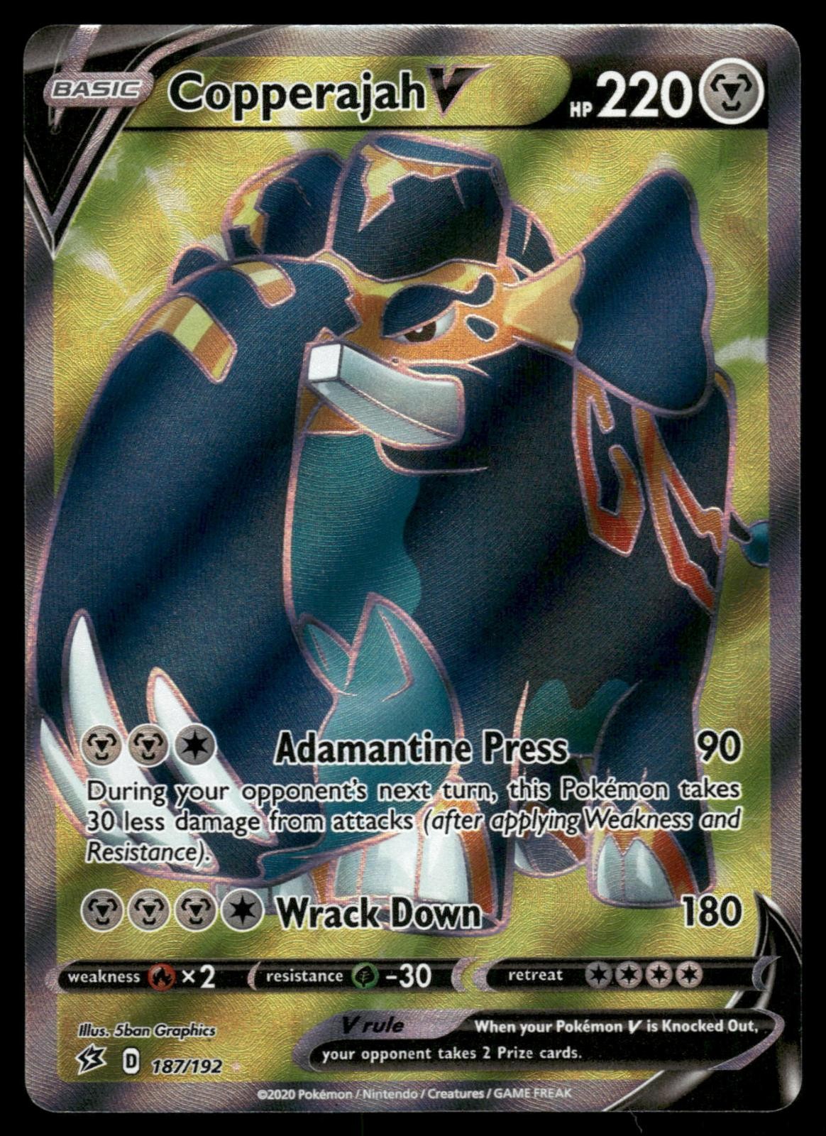 POKEMON COPPERAJAH V REBEL CLASH 187/192 HOLO ULTRA RARE LP