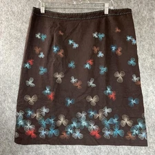 Alfani Woman Skirt Womens 16W Brown Floral Embroidered Linen Blend Cottage Vtg