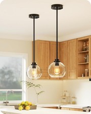 Modern Pendant Lights Kitchen Island 2 Pack Hanging Light Fixture W/ Clear Glass