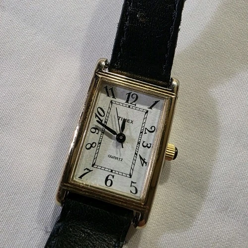 Vintage Timex Tank Watch Women's Gold Tone Rectangular - Cabochon Crown - G6