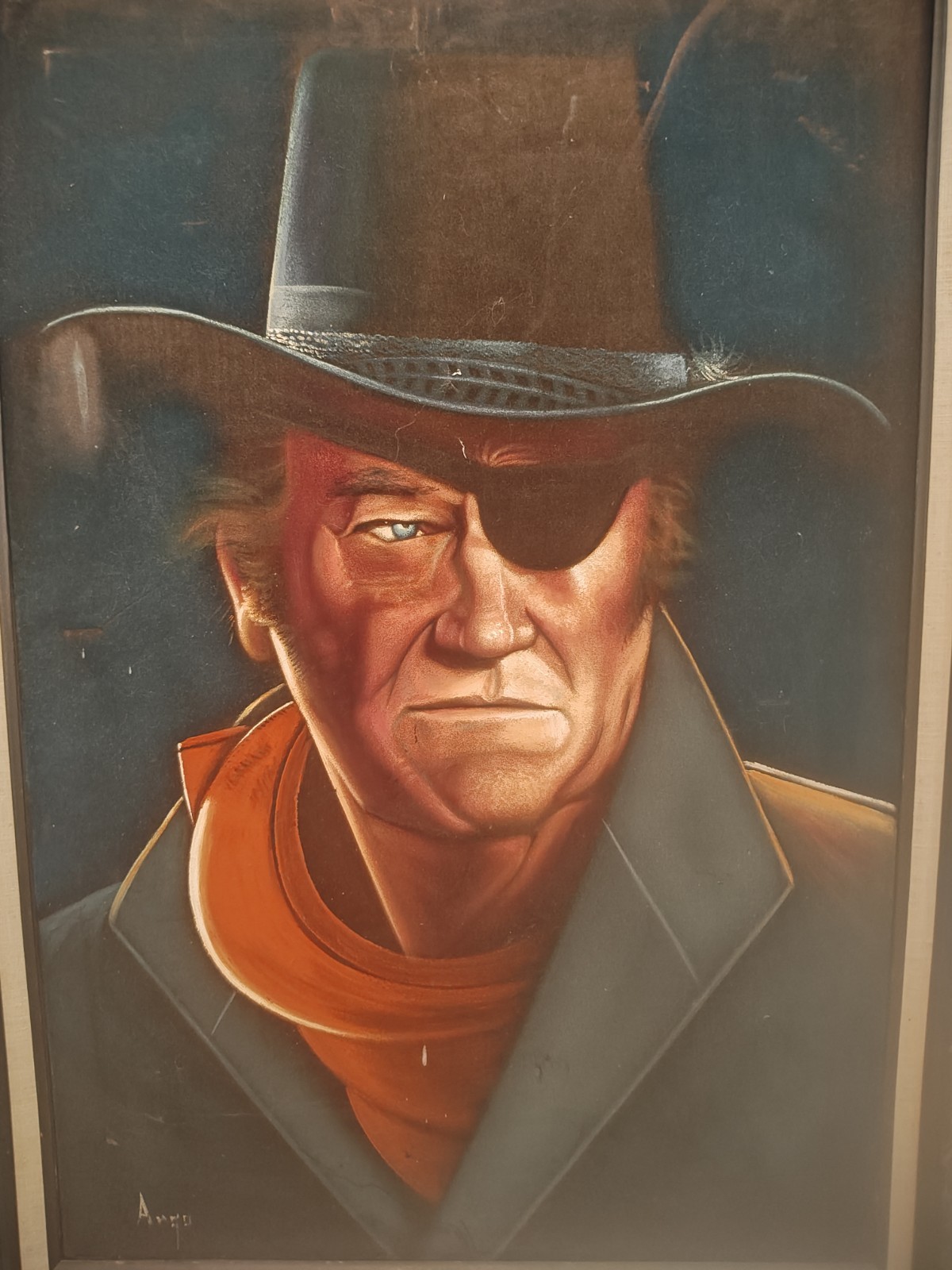 Vintage John Wayne Rooster Cogburn True Grit Black Velvet Painting Argo Signed