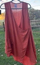 Match Point Rust Linen Lagenlook Artsy Layered Boho Asymmetric Tunic Top Size S