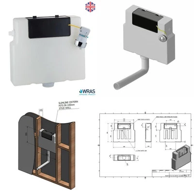 DIY BATHROOM STORE Slimline Dual Flush Concealed Cistern Chrome Round Push Button Toilet WC-Cable