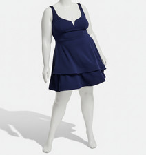 B. Darlin Women's Blue Scuba Notched Crepe Scoop Neck A-Line Dress Plus Size 20W