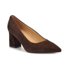 Women's Nine West Kalore 9X9 Block Heel Dress Pumps Dark Brown Suede