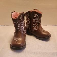 Brown Toddler Girl Boots Size 5 Cowgirl Western Faux Leather Pink