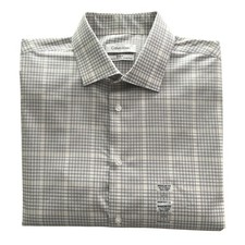 Calvin Klein Dress Shirt Men's Large Steel+ Regular Fit Stretch Grey Plaid NWT