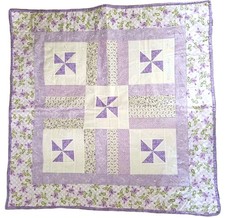 Handmade Quilt Baby Lap Purple Floral Patchwork Hanging Wall Art Reversible 36"