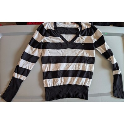 Black and White Striped V-Neck Sweater Size Small