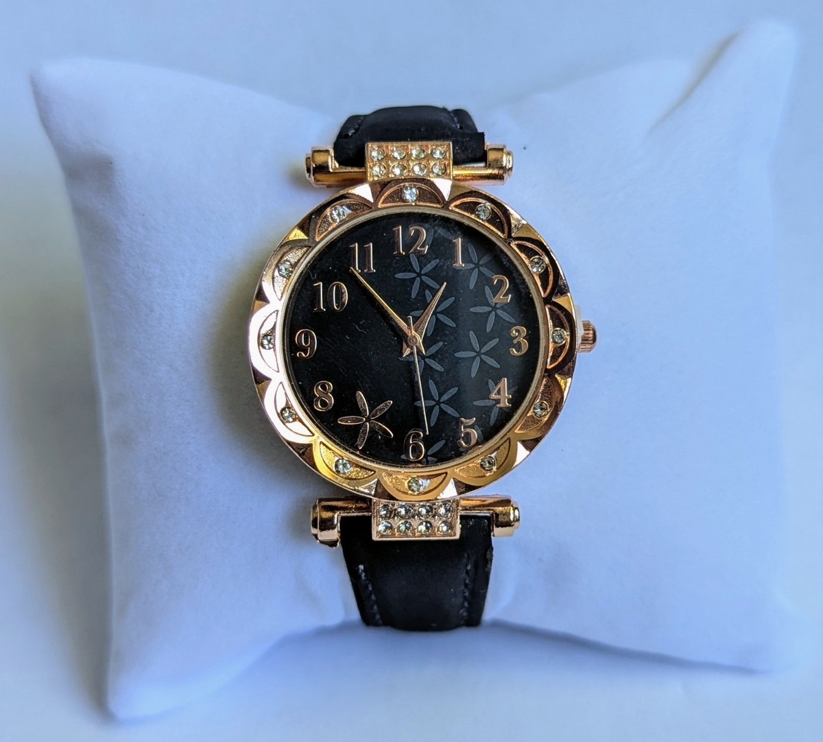 Gold and Black Watch with Crystal Accents Facet Radiant Cut Octagonal Crystal Women main image 2