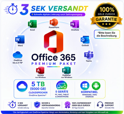 Microsoft Office 365 Apps | Langzeit-Zugang | bis 5 Geräte | Win Mac iOS
