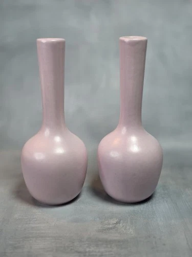 2 Vintage Royal Haeger Ceramic  Pink Bud Vases 7" Tall