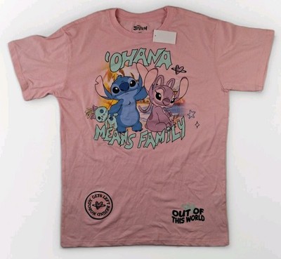 Disney Stitch Ohana Means Family Pink Graphic T-Shirt Size Large NWT Freeze