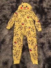 Pokemon Pikachu Kids Size 8 Yellow Blanket Sleeper Hooded Zipper Pajamas EUC C4