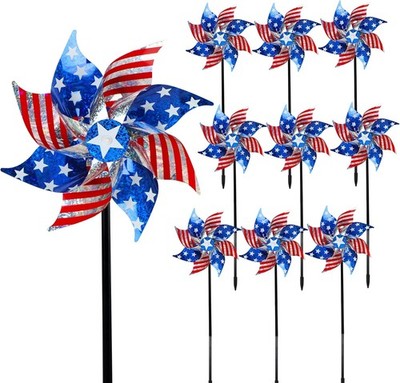 10 Pack Reflective Pinwheels Patriotic Decorations (Assembly Required), A