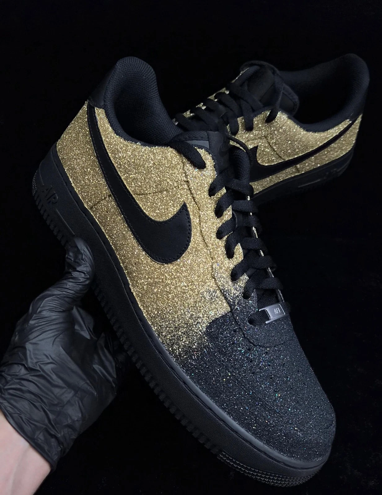 Custom Gold Black Glitter Air Force 1, Custom gold bottom, All Size available