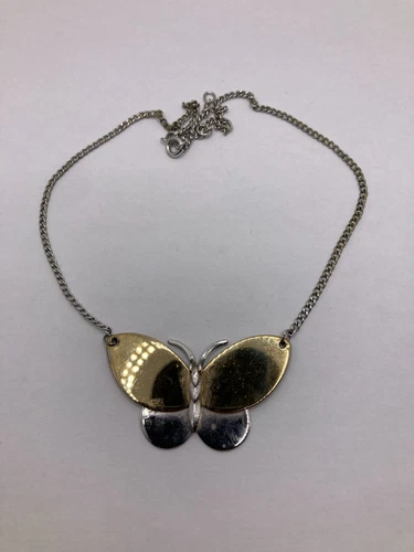 Vintage 1977 Avon Butterfly Pendant in Silvertone & Goldtone