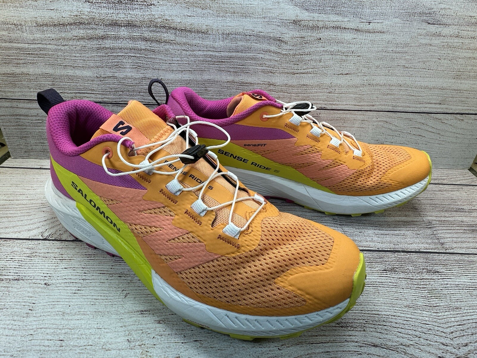 Scarpe da trail running Salomon Sense Ride 5 arancione viola stringate taglia 10 **PULITE*