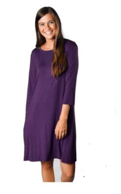 Boutique Pocket Tunic Dress Purple 3/4 Length XS Extra Small New Trendy Pockets