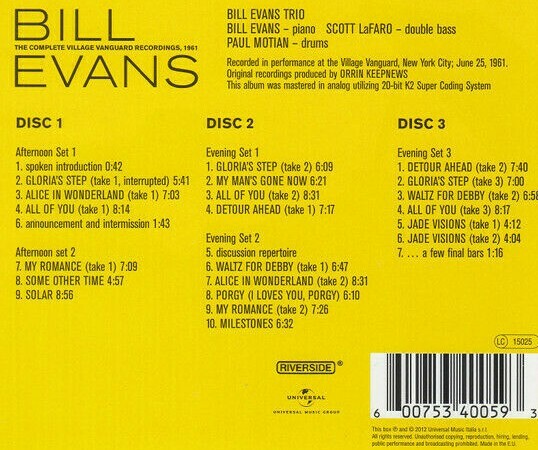 BILL EVANS The Complete Village Vanguard Recordings 1961 Riverside
