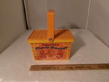 Vintage Fisher Price 677 Picnic Basket Orange Bears 1974 Basket Only