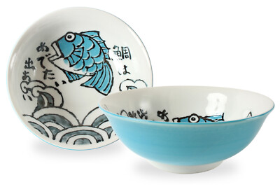 Mino Ware Japan Keramik Medetai Ramen Schale Blue Sea Bream Made in Japan