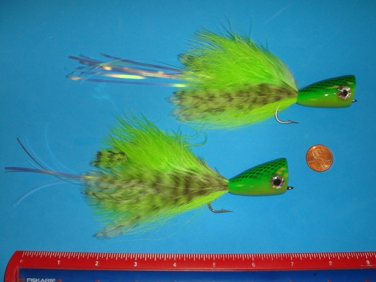 BLUEWATER / BIG GAME FLIES - Green/Chart OFF-SHORE TANDEM Popper Size 4/0 (2 pc)