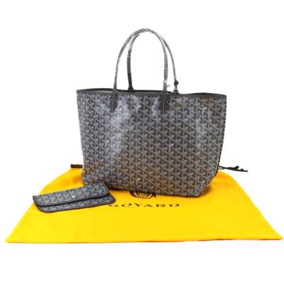 GOYARD Saint Louis PM Tote Bag PVC Leather Gray Herringbone Unisex