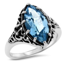 GENUINE 3 CT SKY BLUE TOPAZ ANTIQUE STYLE 925 SOLID STERLING SILVER RING  1017z