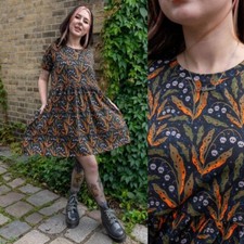 RUN AND FLY Poison Plants Jersey Smock Dress with Pockets 8-26 Alt Goth Stretch