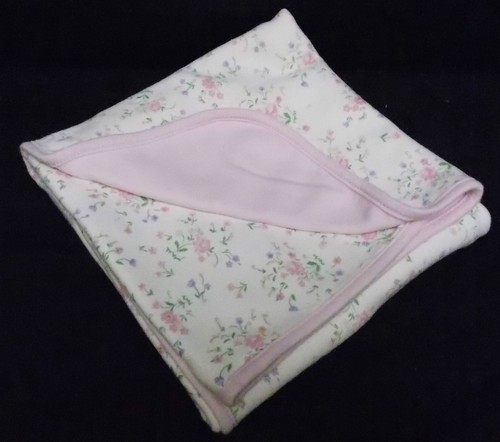 Small Wonders Baby Blanket 100% Cotton Cream Pink Purple Flowers 28" x 28" - Picture 2 of 12