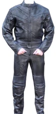 2pc Motorcycle Riding Racing Track Suit w/ padding All Leather Drag Suit Black