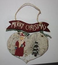 Merry Christmas Wooded Heart Shaped With Santa Christmas Ornament