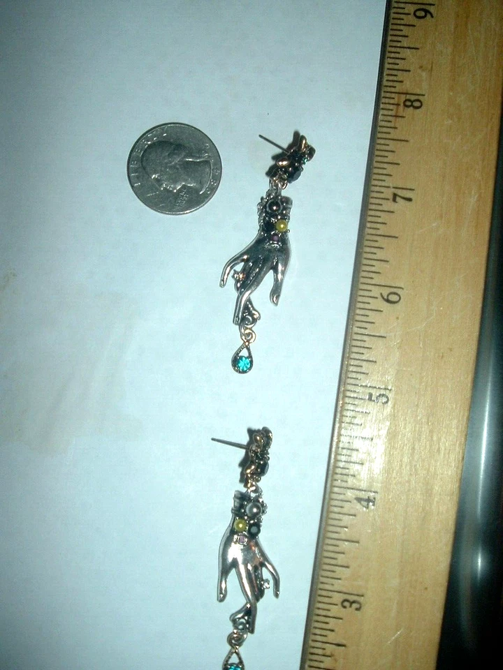 Жуки, жемчуг Серебряный руки висячий драгоценный камень Betsey Johnson пирсинг серьги новый с Ярлыками - Изображение 4 из 4