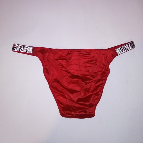 Victoria Secret Panty Bikini Rojo Brillo Sólido Correa Logo Estrás Bling Muy Se - Imagen 10 de 10